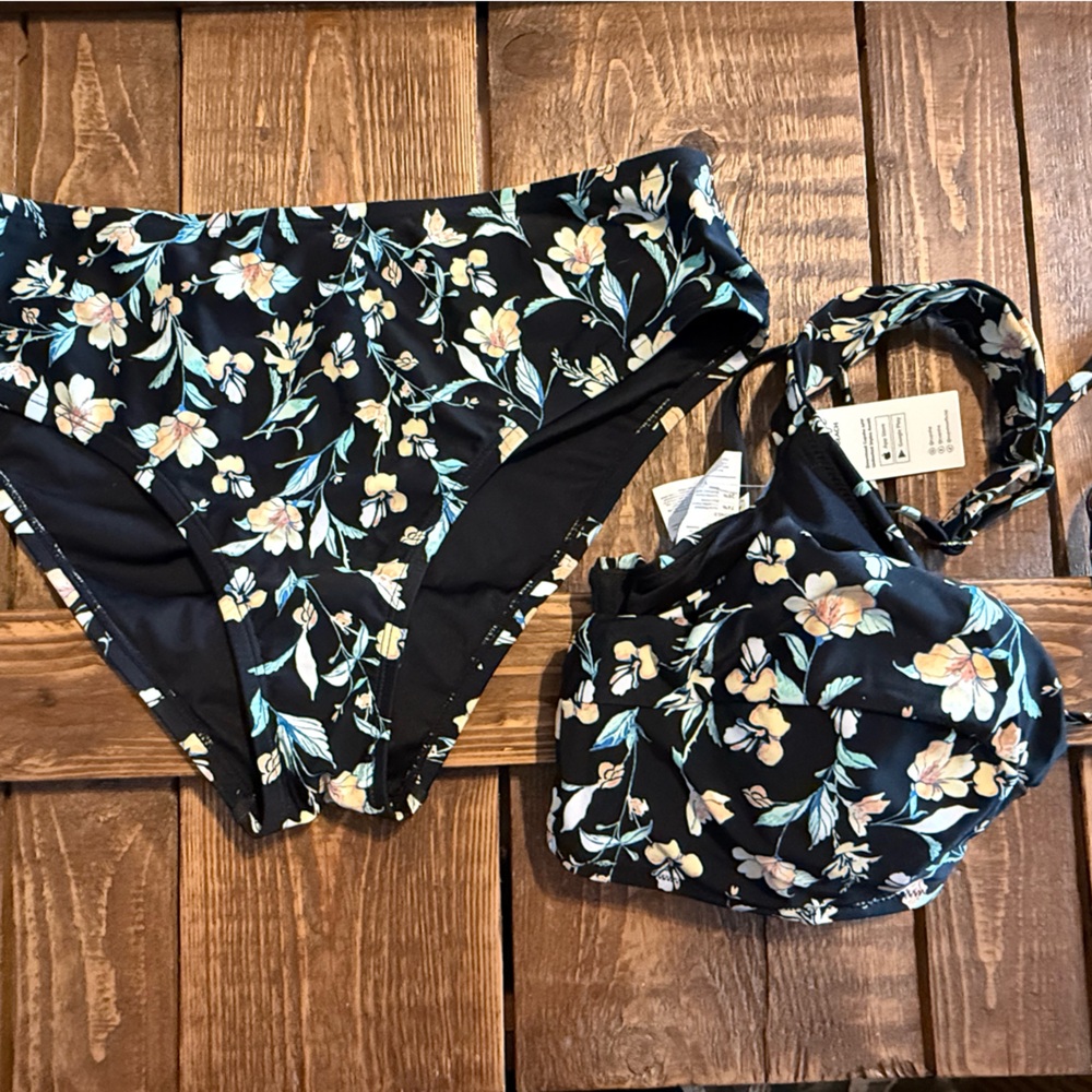Cupshe Floral Black Bikini Set